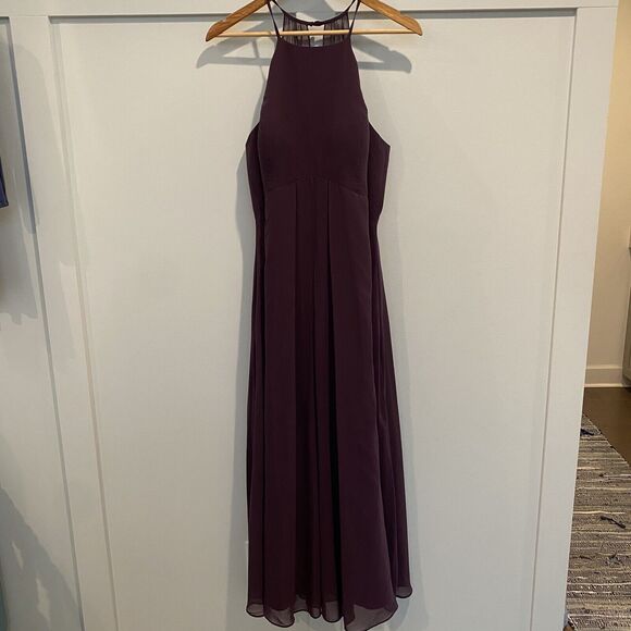 Azazie C Sarah Sangria Purple A-Line Halter Neck Chiffon Dress Bridesmaid Gown - Picture 2 of 16